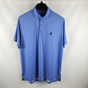 RLX Ralph Lauren Mens Large Novelty Blue S/S Flamingos Golf Polo